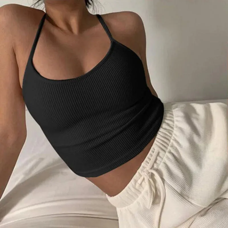 2023 New Pure Color Simple Crop Top Low-cut Sexy Threaded Female Camisole Silm Sports and Casual Y2k Style Women