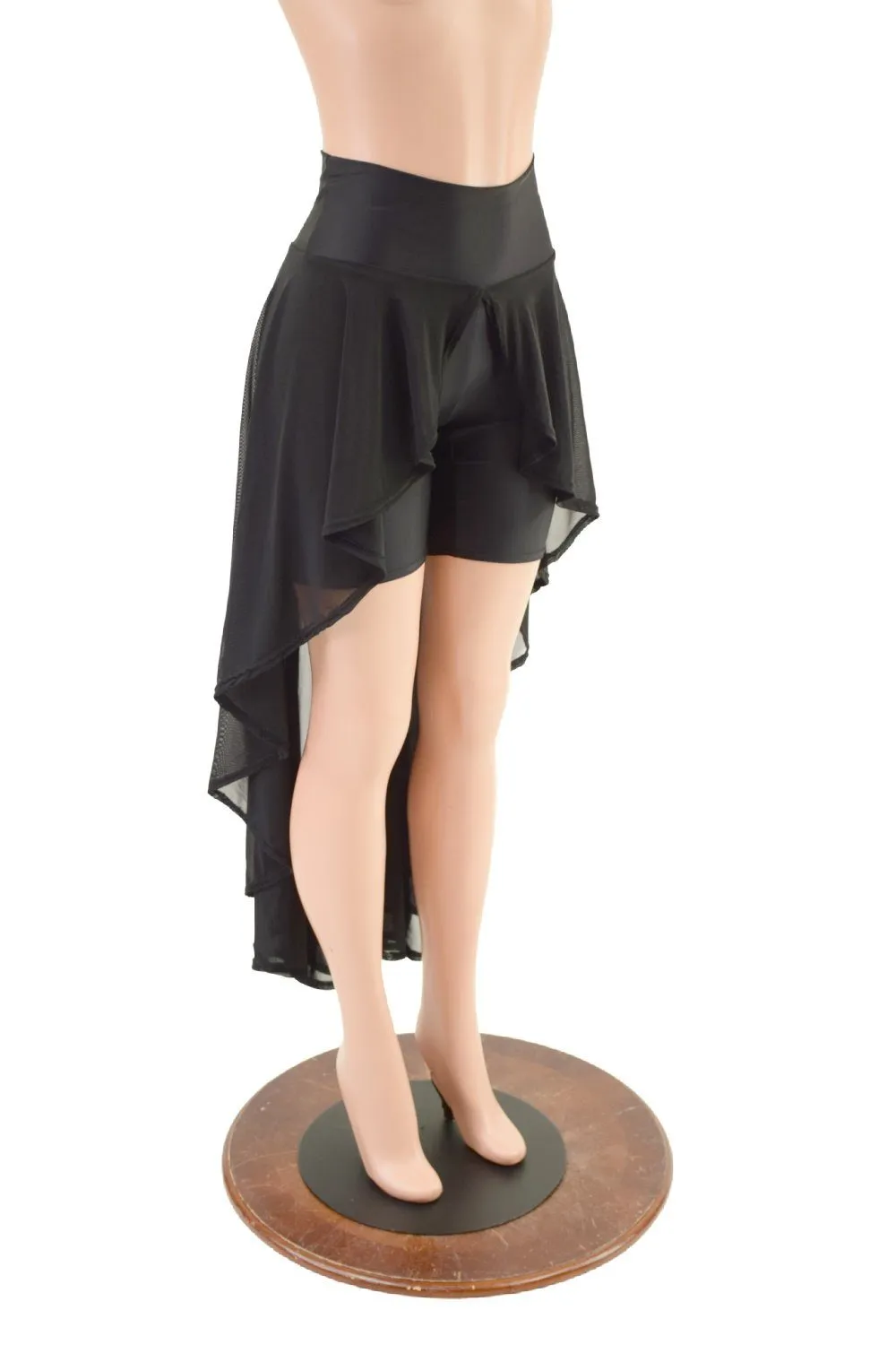 High Waist Bike Shorts with Attached Hi Lo Mesh Overskirt
