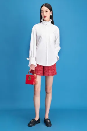 Indie Straight Ruffle Collar Silk Shirt